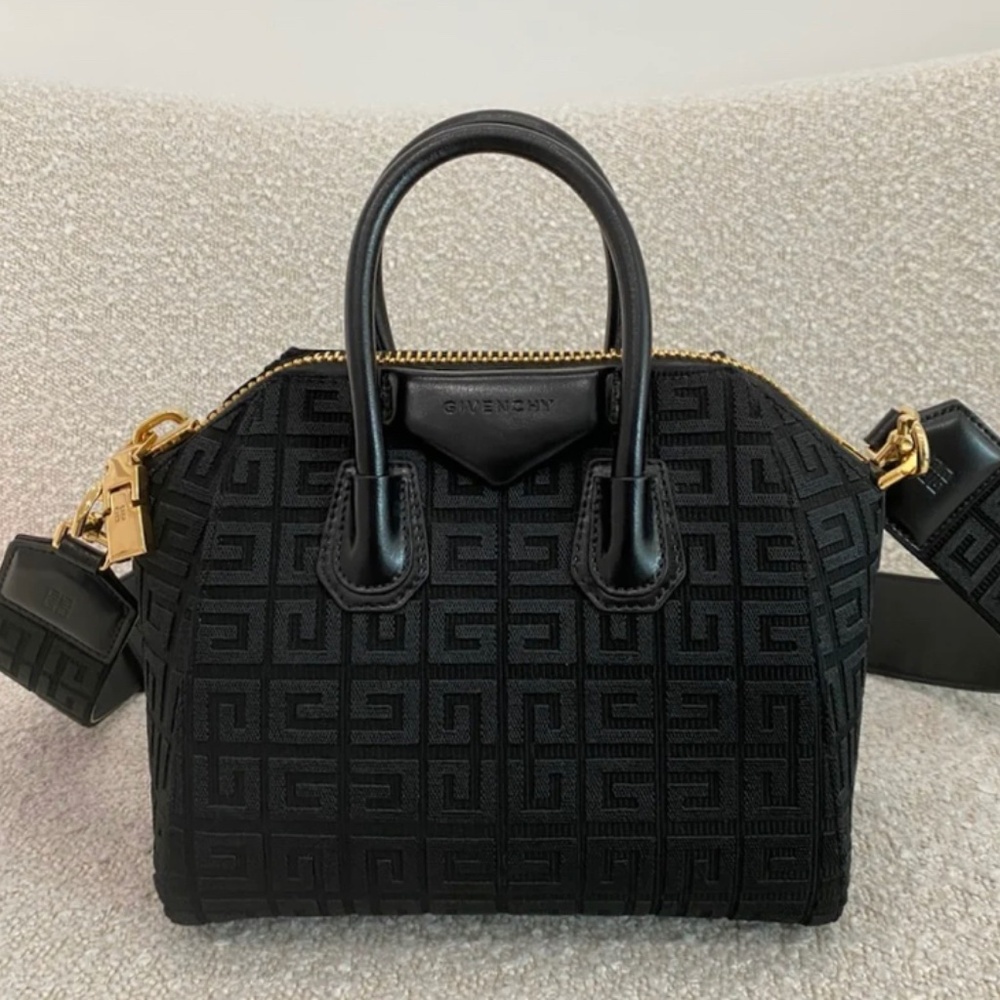 Authentic Givenchy Mini Antigona bag in 4G embroidered canvas black
